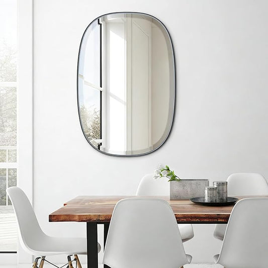 POZINO Matte Black Beveled Mirror, 24"x32" Rectangle Vanity Mirror for Over Sink, Modern Mirrors with Premium Metal Frame, Oblong Mirrors for Bathroom Bedroom Living Room, Horizontal Or Vertical