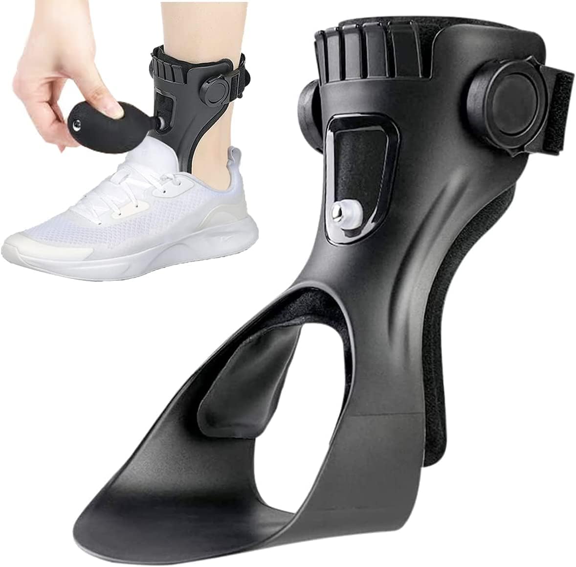 Upgraded AFO Drop Foot Brace, Medical Foot Up Ankle Foot Orthosis Support with Inflatable Airbag for Hemiplegia Stroke Shoes Walking Foot Stabilizer, Medium, Right