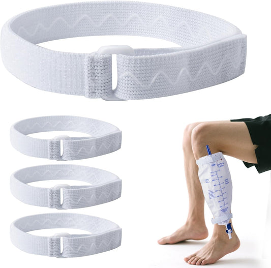 Anti-Slip Catheter Leg Bag Strap, 16 in / 40 cm | Silicone Grip, Adjustable Hook-and-Loop | Thigh Placement, Extended Fit for Foley Drainage Bags | Reusable, Washable 4PCS