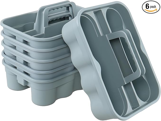 Bringer Set of 6 Plastic Cleaning Caddy Carry Caddy for Cleaning Supplies, Plastic Cleaning Tote with Carry Handle, Gray