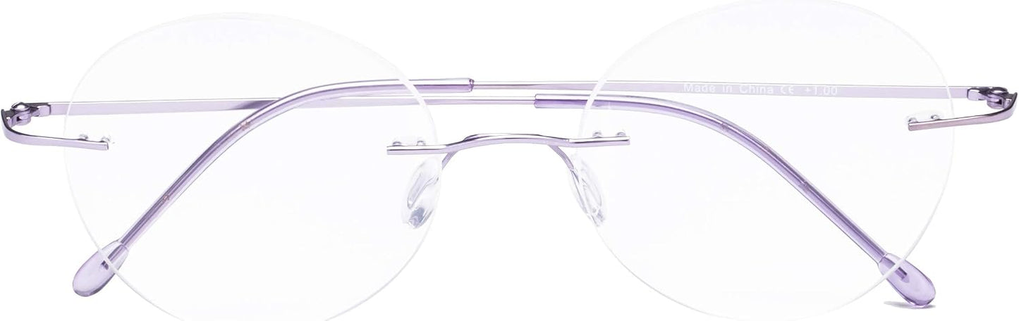 CessBlu Rimless Reading Glasses Round Readers for Men Women (Purple) +2.5