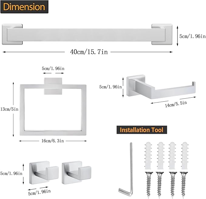 JOPOFI 5 Piece Bathroom Towel Bar Set - SUS304 Stainless Steel Bath Towel Holder, 15.7 Inch Towel Racks for Bathroom Wall Mounted, Bathroom Hardware Accessories Set - Brushed Nickel