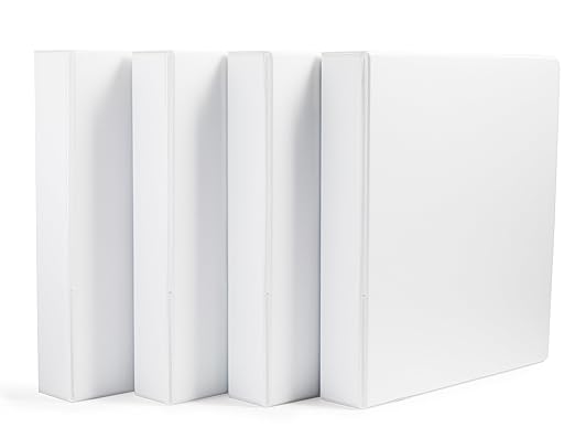 Amazon Basics 3 Ring Binders, 1.5 Inch D-Ring Organizer for School, Home Office, White, 4 Pack