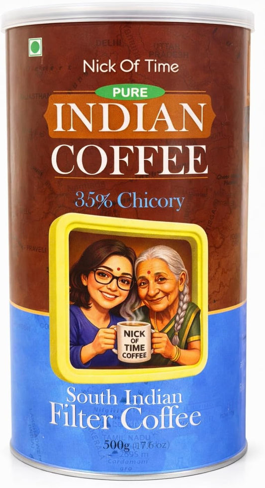 Nick of Time South Indian Filter Coffee (65% Coffee, 35% Chicory) | Arabica AA Grade Dark Roast | Enjoyed Across 14 Countries for 10+ Years | (500g|17.63 oz)