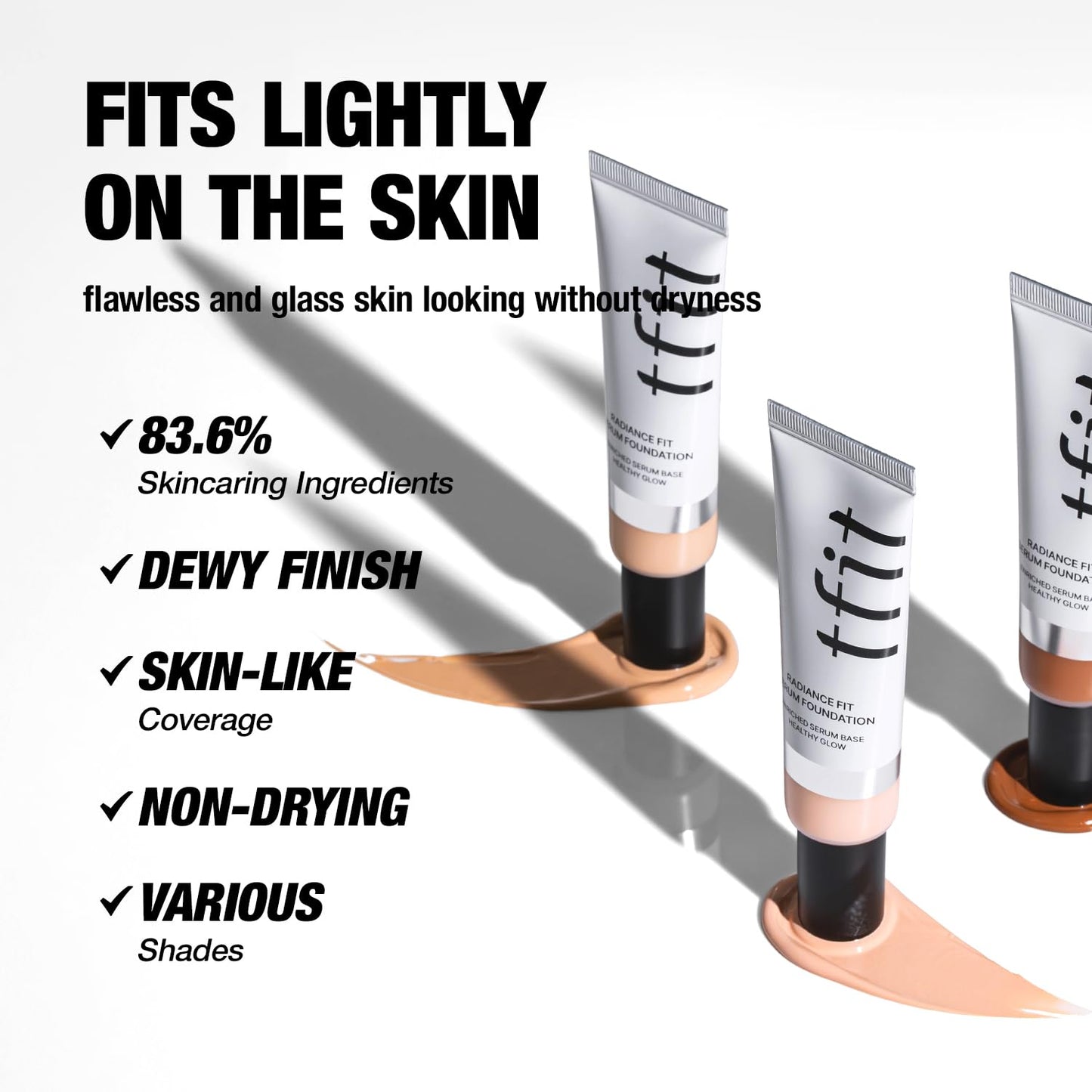 TFIT Radiance Fit Serum Foundation - Flawless Coverage, Dewy finish, Long-lasting, Lightweight, Korean Makeup,1.05 Oz. (W08 Tan, 1.05 Oz.)