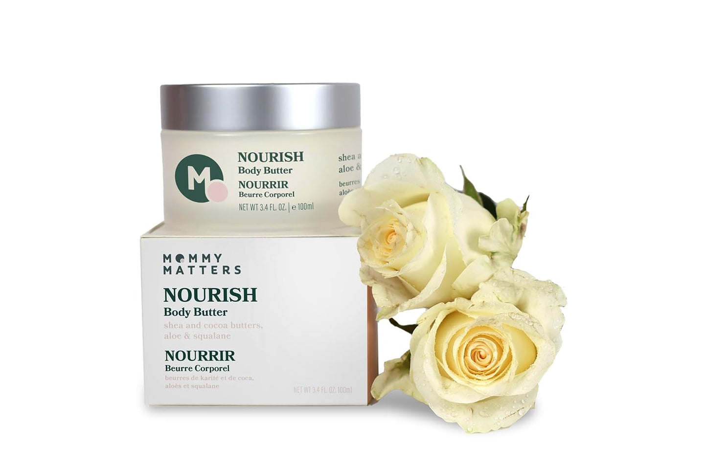 NOURISH Body Butter, Pregnancy Belly and Postpartum Skin Care, Natural Stretch Mark Cream with Shea & Cocoa Butter, Vegan, Clean & Cruelty-free, 3.4 oz