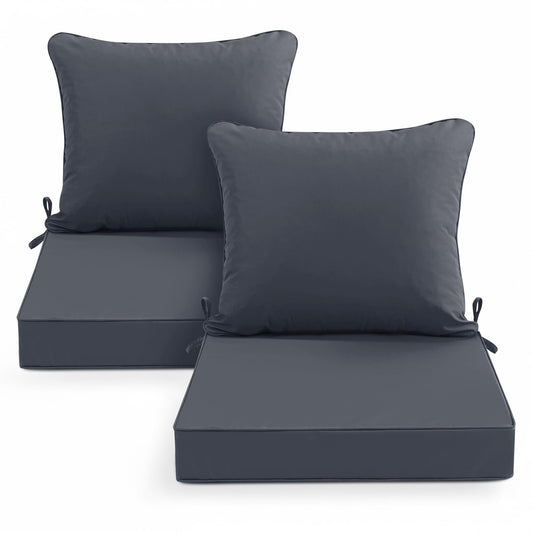 Summsun Patio Chair Cushions Set of 2, Water Resistant Backrest Pillow and Seat Cushion Set for Outdoor Furniture, Sectional Sofa Cushion Replacments, 24 x 24 Inch, Dark Grey
