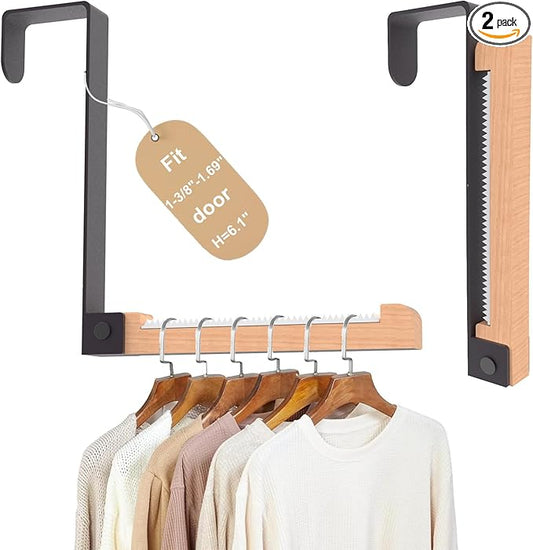 2 Pack Over The Door Hooks(L=6.1"), Over Door Hanger, Heavy Duty No Drill Hanger for Towels, Coats, Hats, Bags in Bathroom, Bedroom, Kitchen, Living Room-Black