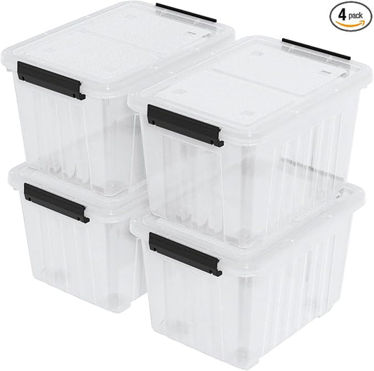 Readsky 30 Quart Clear Plastic Storage Bin with Lid and Wheels, Clear Totes Storage, 4 Packs