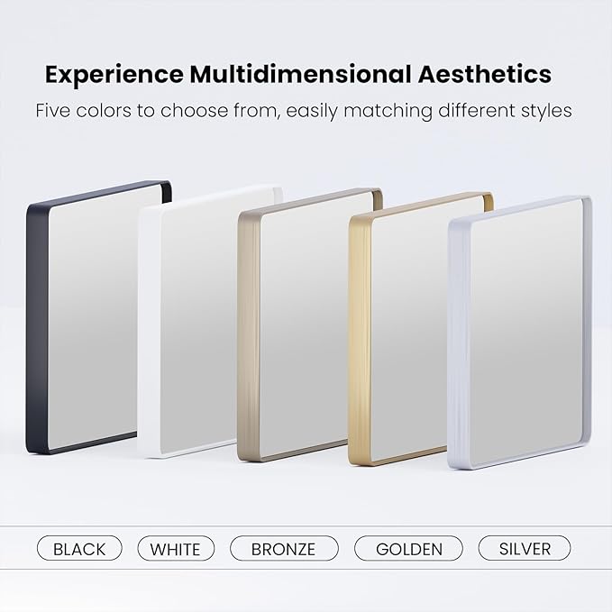White Bathroom Mirror 48x32 Inch, White Metal Framed Bathroom Mirror for Wall, Rounded Rectangle Matte Bathroom Vanity Mirror, Tempered Glass, Anti-Rust, Horizontal/Vertical