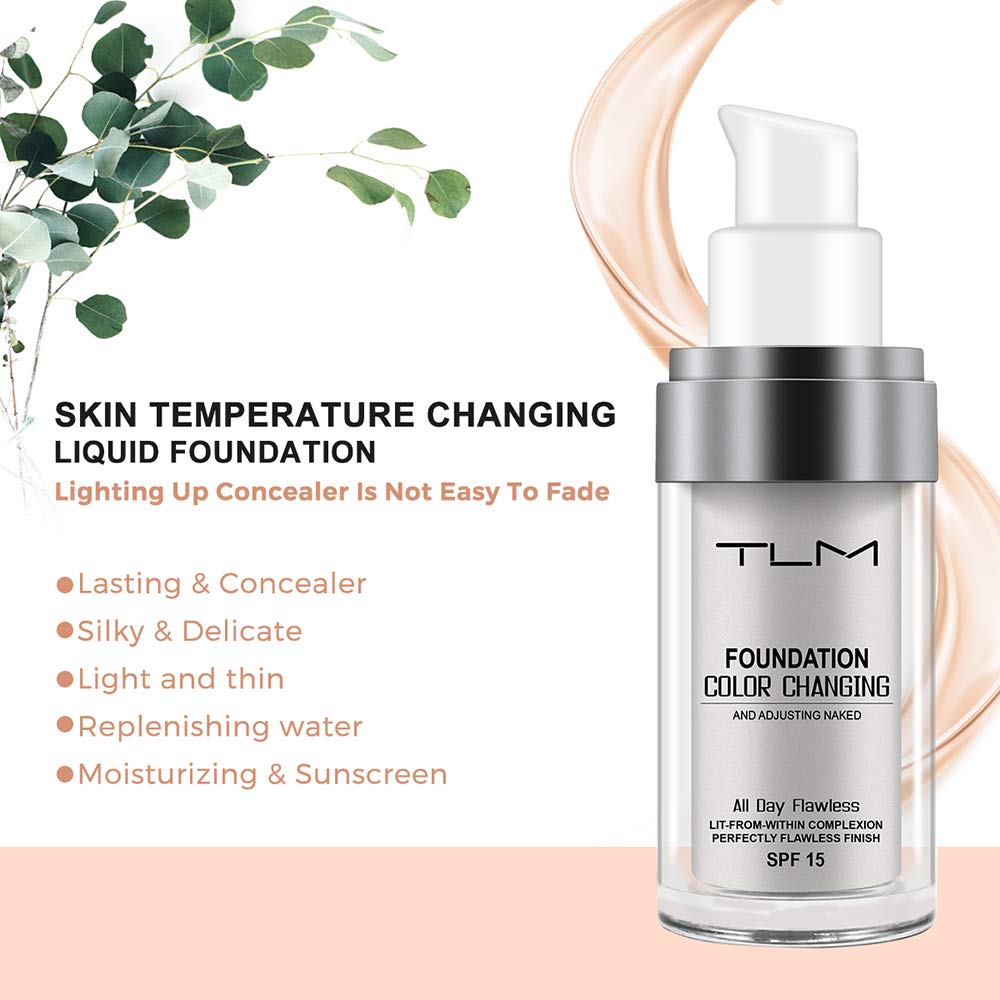 TLM Color Changing Foundation,Nude Makeup Color Changing Concealer,2Pack,All Day Flawless Moisturizing Oil Control Concealer Full Coverage Liquid Foundation Hides Lines