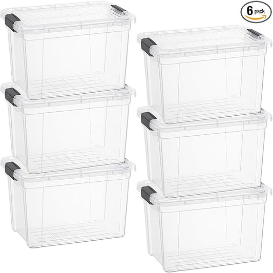 Superio Clear Storage Boxes with Lids, 4.75 Quart Plastic Container Bins for Organizing, Stackable Crates, BPA Free, Non Toxic, Odor Free, Organizers for Home, Office and Dorm, 6 Pack