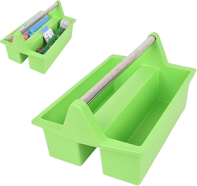 Plastic Storage Tool Tray Tote for Versatile Multiuse Tool Caddy with Attached Portable Handle Organize Carry Tools Farm Veterinary Tool Box Veterinary Medicine box (Stainless Steel Green Tray)