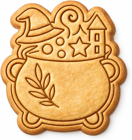 Cauldron Salem Witch Cookie Cutter & Stamp, Fondant & Clay - 4x3.5