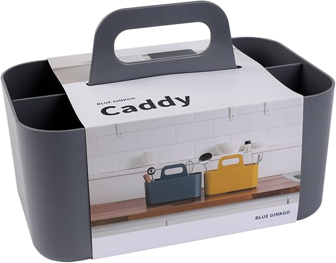 BLUE GINKGO Stackable Organizer Caddy â Korean-Made Portable Tote for Bathroom, Office, Crafts, or School Supplies (Rectangle, Gray)
