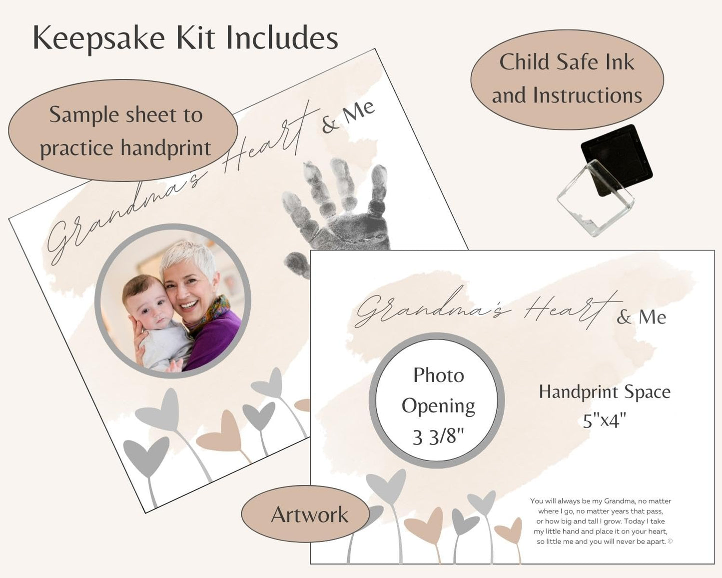 Baby Child Keepsake Handprint Frame for Grandma with Poetry - Loving Gift for Grandma for Christmas, Mother's Day- Made in USA
