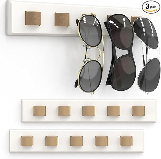 3 Pack Sunglass Organizer, Wall Mounted Sunglasses Organizer, Wooden Glasses Holder Sunglass Holder, Sunglasses Rack for Hanging Your Multiple Eyeglasses, for Wall, Home Decor(Cream)