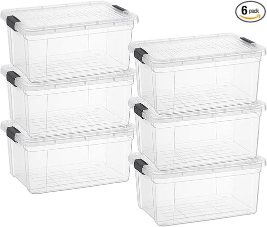 Superio Clear Storage Boxes with Lids, 11 Quart Plastic Container Bins for Organizing, Stackable Crates, BPA Free, Non Toxic, Odor Free, Organizers for Home, Office and Dorm, 6 Pack