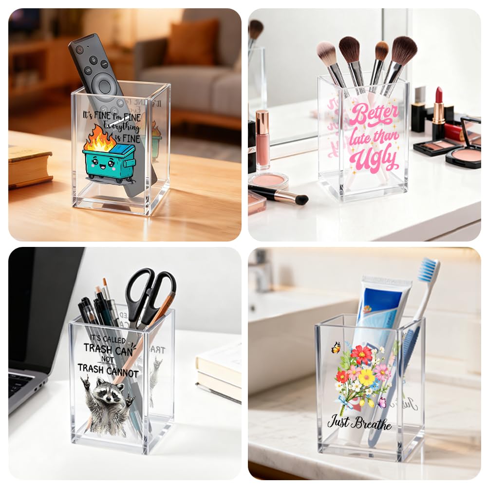 Gkodw It Is Okay Acrylic Cosmetic Organizer Pen Holder, Funny Acrylic Desk Holder Cup for Pen Pencil, Mental Health Gifts for Book Lovers Staff Leader Friend, Positive Vibes Office Gifts for Coworker