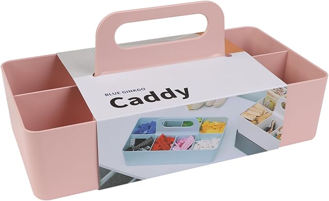 BLUE GINKGO Stackable Organizer Caddy â Korean-Made Portable Tote for Bathroom, Office, Crafts, or School Supplies (Long Rectangle, Pink)