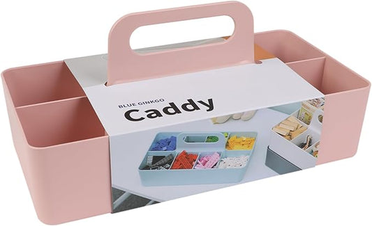 BLUE GINKGO Stackable Organizer Caddy â Korean-Made Portable Tote for Bathroom, Office, Crafts, or School Supplies (Long Rectangle, Pink)