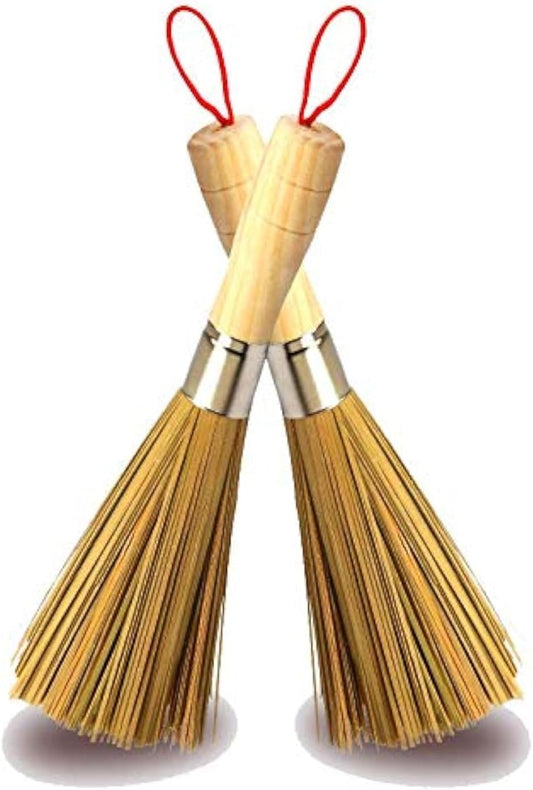 2 Pack Cleaning Whisk Traditional Natural Bamboo Wok Brushes Dishwashing Kitchen Tools Traditional Natural Bamboo Cleaning Brushes