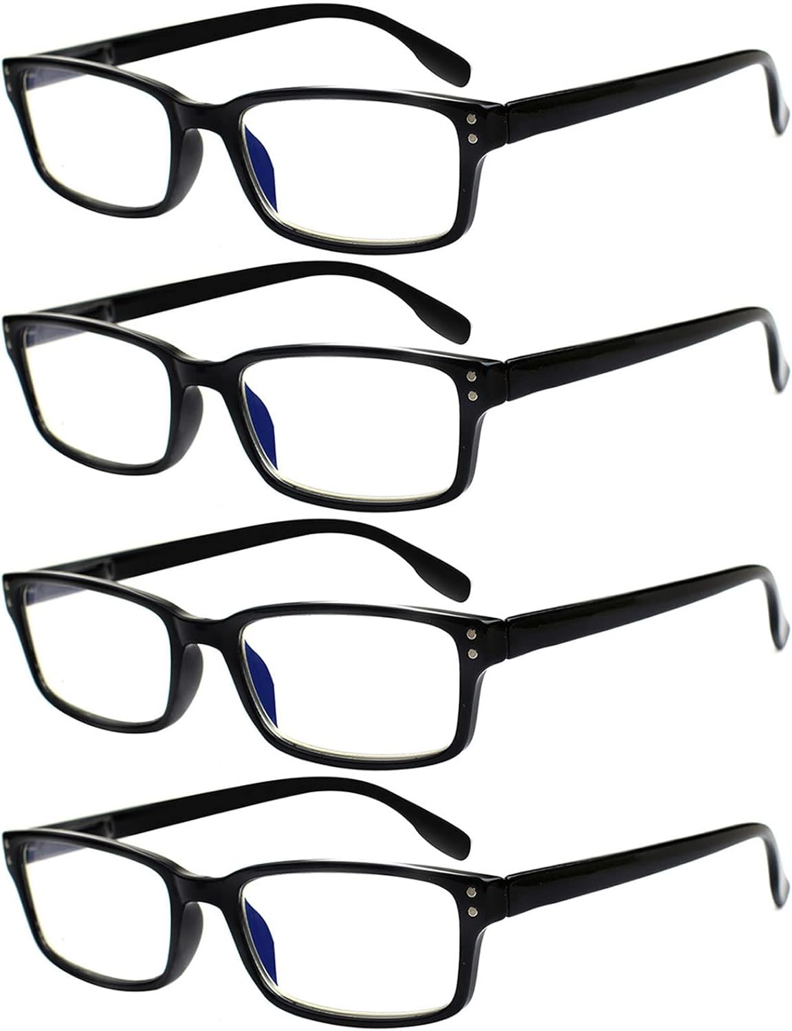 Kerecsen 4 Pack Reading Glasses for Men and Women with Spring Hinges, Lightweight Black Rectangular Readers Eyeglasses (4 Pack Black, 0.75)