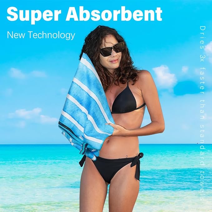 Microfiber Lightweight Beach Towel Sand Free Quick Dry Absorbent Thin Compact Towels for Swimming Pool Camping Beach Accessories Large Easy Pack Travel Things for Vacation Essentials Gift Adult