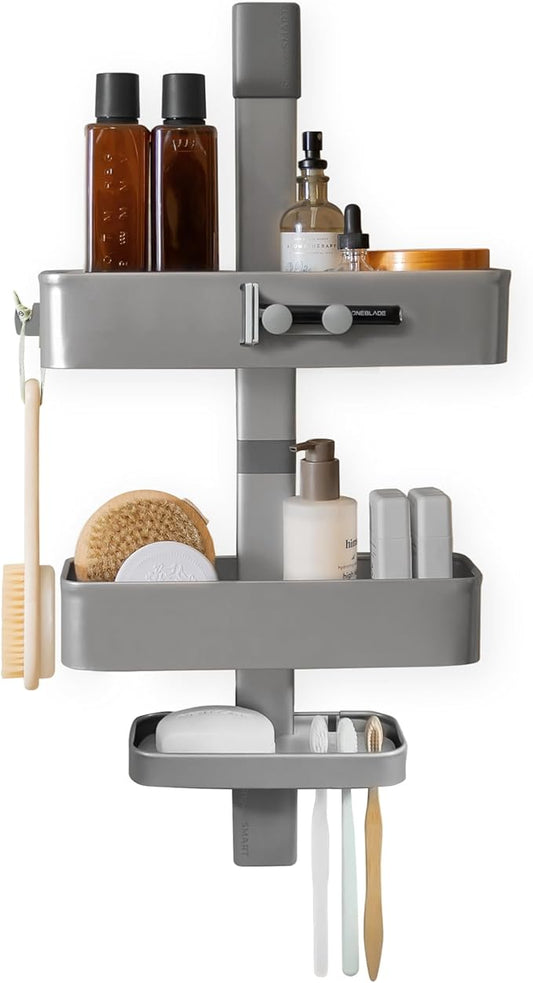 ShowerSMART Rust Resistant Hygienic Shower Caddy â Hanging Bathroom Organizer with Adjustable Shelves, Easy Clean Trays & Magnetic Hooks for DIY Remodels & Shower Niches - Graphite