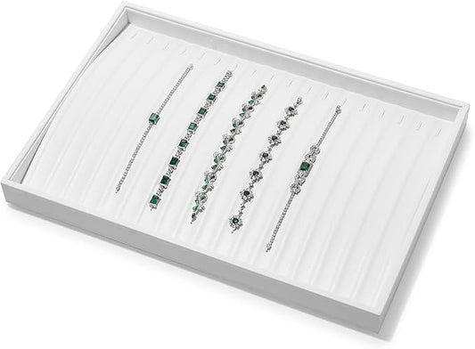 White PU Leather Jewelry Display Tray for Long Chain Pendant Necklace Organizer Display Showcase Jewelry Storage Tray