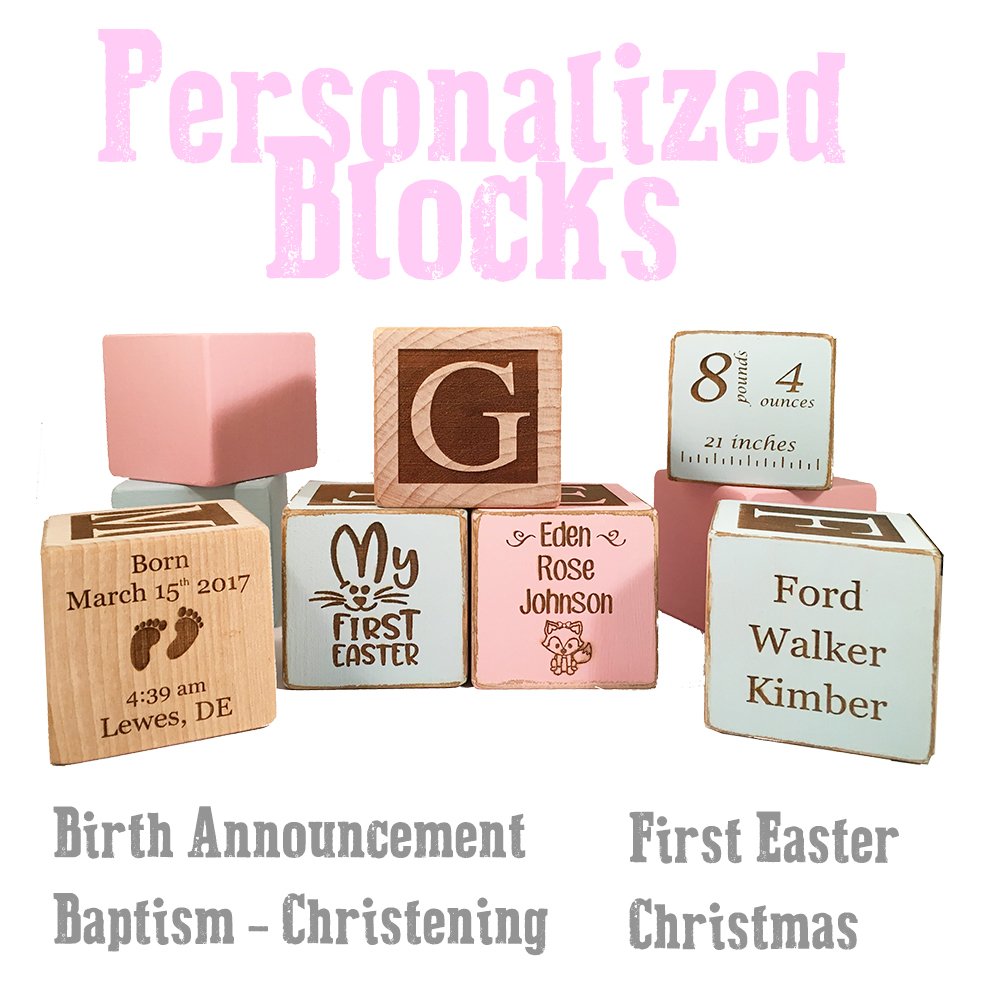Baby Block Gift for Newborn Boy or Girl - Personalized Birth Announcement Wood Wooden Block New Baby Gifts Custom Item by Glitzby