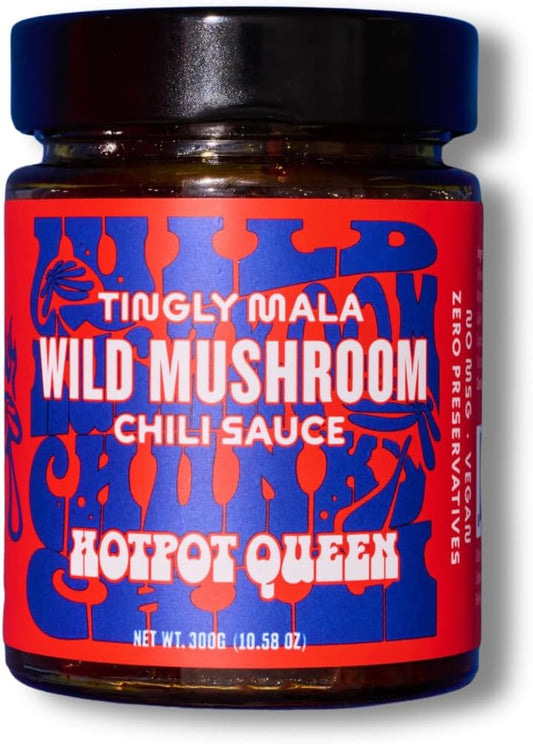 Hotpot Queen Wild Mushroom Chili Sauce, Chunky Shiitake & Porcini Mushroom Chili Sauce, Sichuan Mala Inspired Umami Hot Sauce, Vegan, No MSG, All-Purpose Hot Sauce, 10.58 oz (Pack of 1)