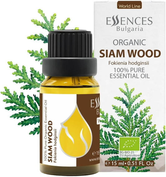 Essences Bulgaria Organic Siam Wood Essential Oil 15ml (0.51 Fl Oz) | Fokienia hodginsii | 100% Pure, Natural, Undiluted | Aromatherapy, Cosmetics | Vegan, Non-GMO, Cruelty-Free