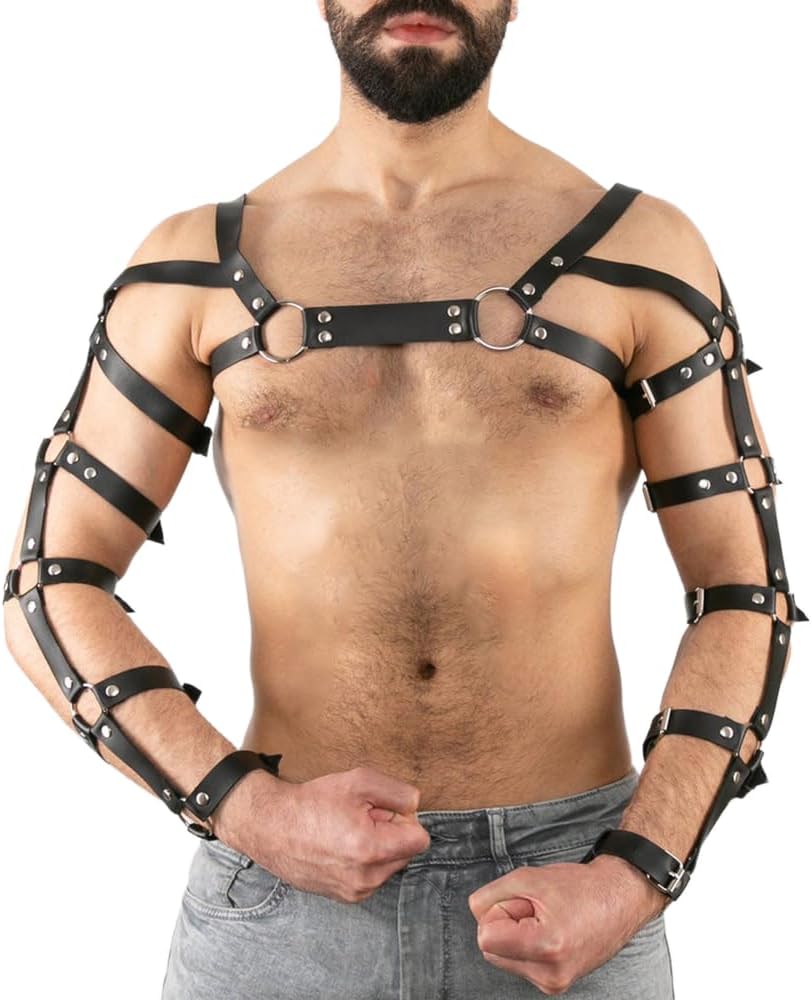 Men's Body Chest Harness Belt Adjustable PU Leather Punk Arms Chest Harness Bondage Strap, BDSM Cosplay Costume Bar Nightclub Party Club Masquerade Fetish Clubwear