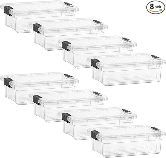 Superio Clear Storage Boxes with Lids, 4.5 Quart Plastic Container Bins for Organizing, Stackable Crates, BPA Free, Non Toxic, Odor Free, Organizers for Home, Office and Dorm, 8 Pack