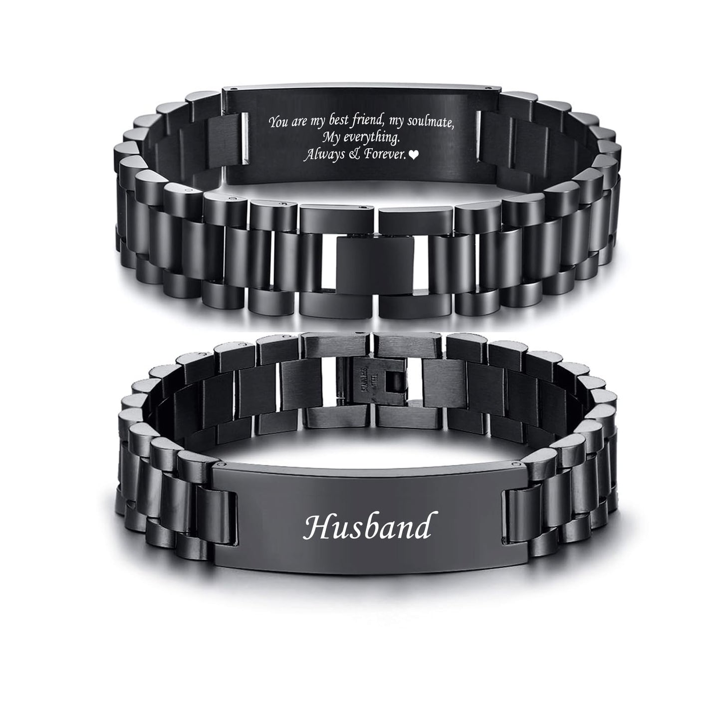 VNOX Bracelet Gifs for Husband from Wife- Black Stainless Steel Link To my Man Bracelet Hidden Love Message for Husband,Anniversary Valentine Days Christmas Birthday Gift Ideas for Him
