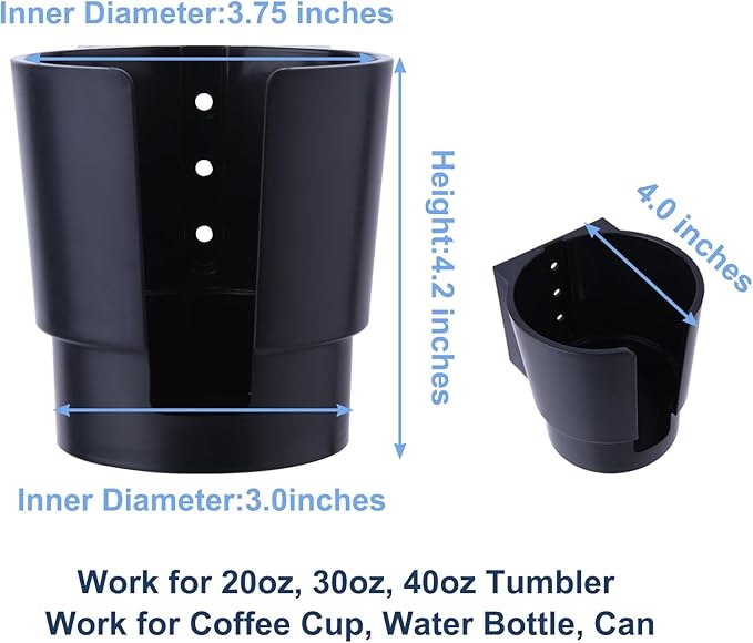 Universal Large Cup Holder Wall Mount, Heavy Duty Plastic Drink Holder for Boat Car Truck RV Bus Tractor Wall Wood, Vertical or Horizontal Mount, Fit Most Cups, Bottles, Cans, Tumblers Black Pack of 1