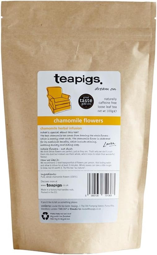 Teapigs Chamomile Flowers Loose Tea Made With Whole Flowers, Natural Ingredients, Non-GMO, Caffeine-Free, Relaxing Blend â€“ 1 Pack of 100g Loose Tea
