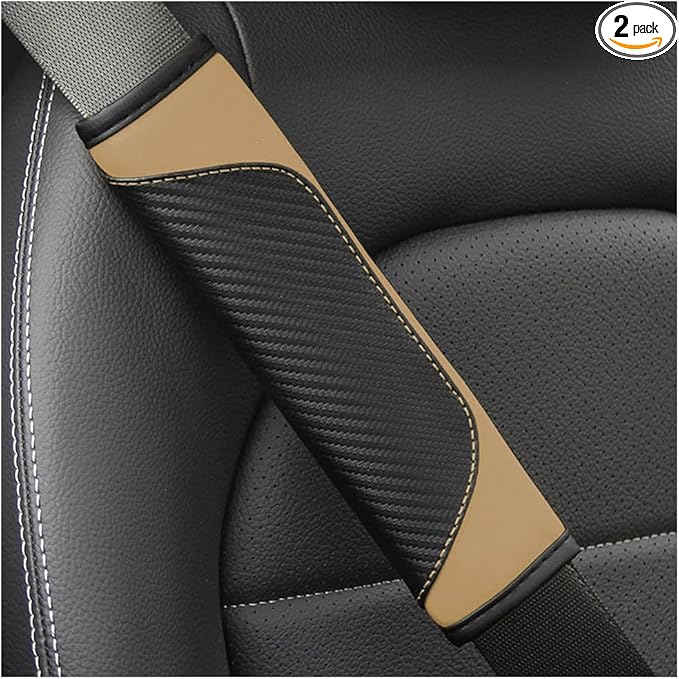 2PCS Car Seat Belt Cover, Carbon Fiber Seatbelt Shoulder Protection, Soft Car Seat Belt Strap Cushion Protect Your Neck and Shoulder, Car Accessories Seat Belt Pad for Car Truck (Beige)
