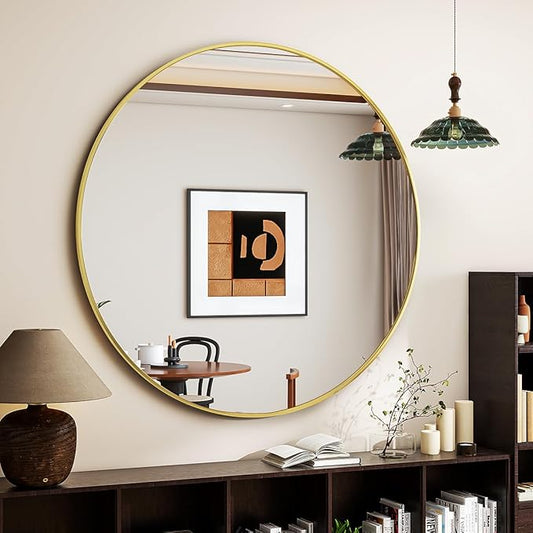 Gold Round Mirror, 48 Inch Circle Bathroom Mirror with Metal Frame, Wall-Mounted for Entryway, Bathroom, Vanity, Living Room