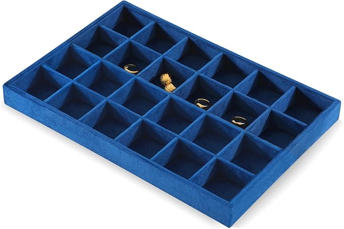 Earring Organizer Tray, Velvet Jewelry Traysï¼Premium Rock Organizer,Luxury Earring Storage,Blue Earring Case
