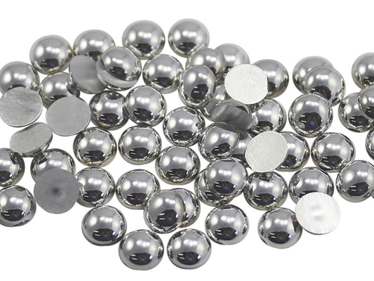 Allstarco 5mm Silver Flat Back Acrylic Round Pearl Cabochons Plastic Rhinestones Pearl Gems Embellishments for Jewelry, Crafts, Costumes, Cards Cosplay 80 Pcs