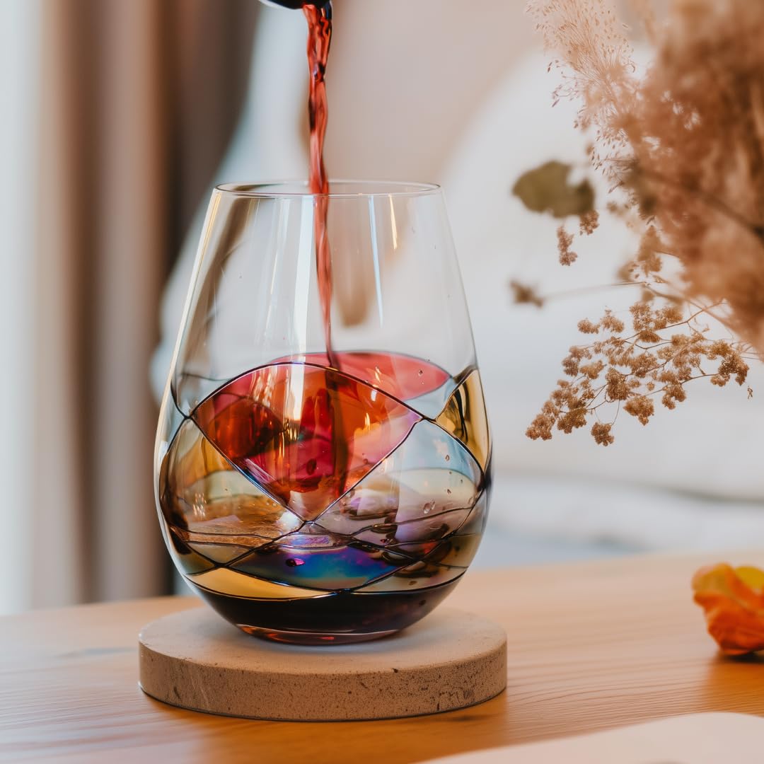 Antoni Barcelona Stemless Wine Glasses – Hand‑Painted Set of 2 Unique Wine Gift for Wedding, Anniversary, Housewarming & Christmas • Sagrada Familia Style • Ideal for Women & Men