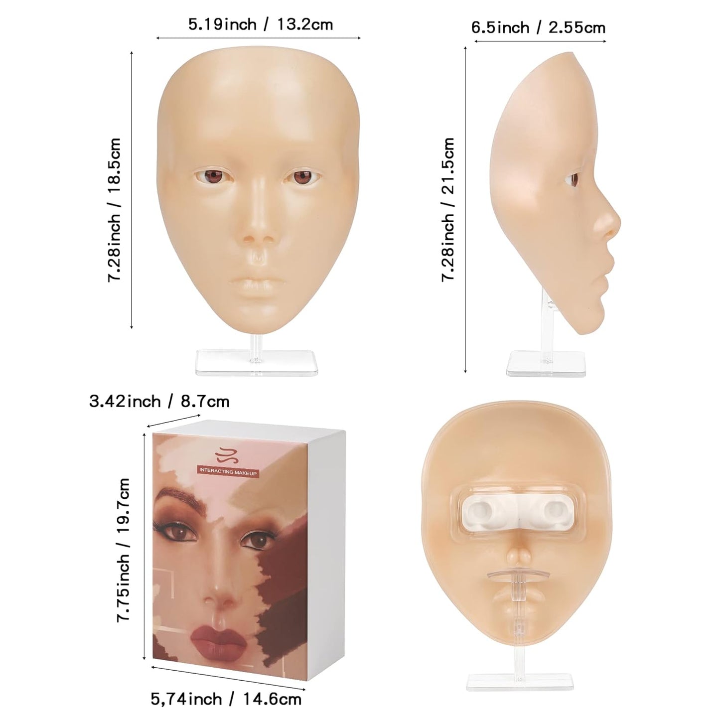 Makeup Practice Mannequin Face, 5d Reusable Silicone Makeup Practice Board Full Face with Makeup Brushes Sponge Set and Eyeshadow Board Makeup Kit for Emerging Makeup Artist, Girl's Gift
