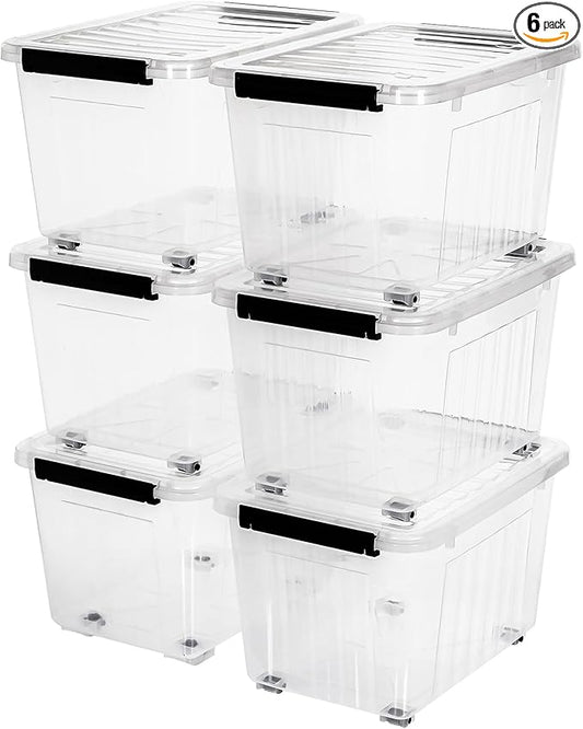 Citylife 54 QT Clear Plastic Storage Bins with Lids Stackable and Nestable Storage Boxes with Lids Large Plastic Storage Containers for Garage, Closet, Kitchen, 6 Packs
