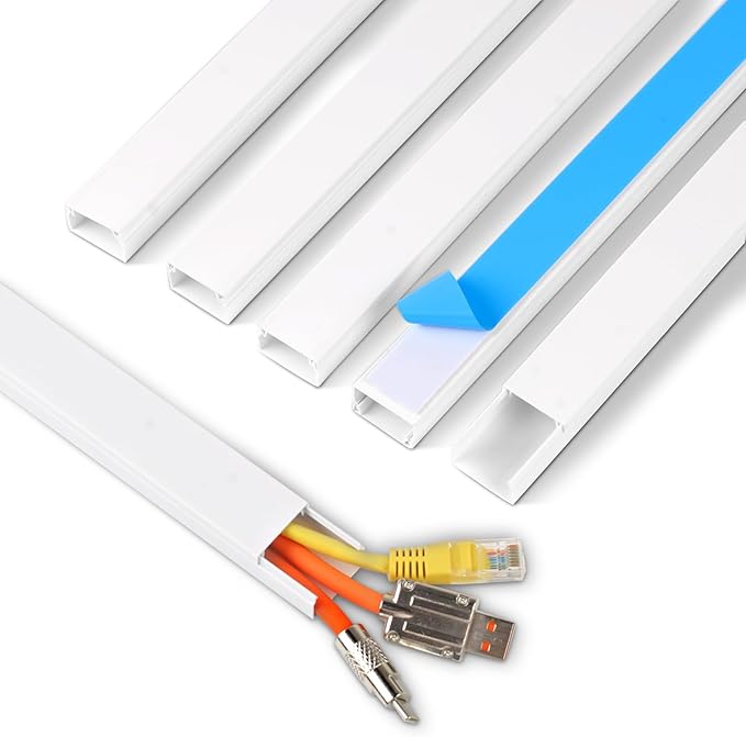 Rindion Cord Hider, 85.2in TV Cable Hider, Cord Covers for Wires on Wall, Self-Adhesive Wire Hider for TV on Wall Cable Management, 6 x L14.2 x W0.94x H0.55in - White