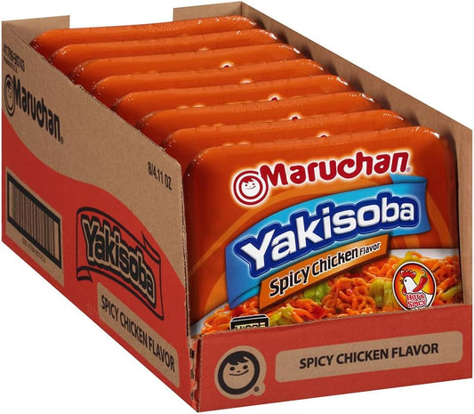 Maruchan Yakisoba, Spicy Chicken Flavor – Stir-Fried Japanese Instant Ramen Noodles, High Protein Microwavable Meal – 4.11 Oz. (8 Pack)