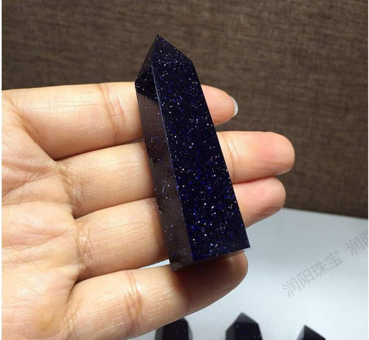 StoneStory Natural Blue Sandstone Healing Crystal Point Faceted Prism Wand Reiki Figurine Gemstone Pack of 2 (Blue Sandstone, 6-7cm)