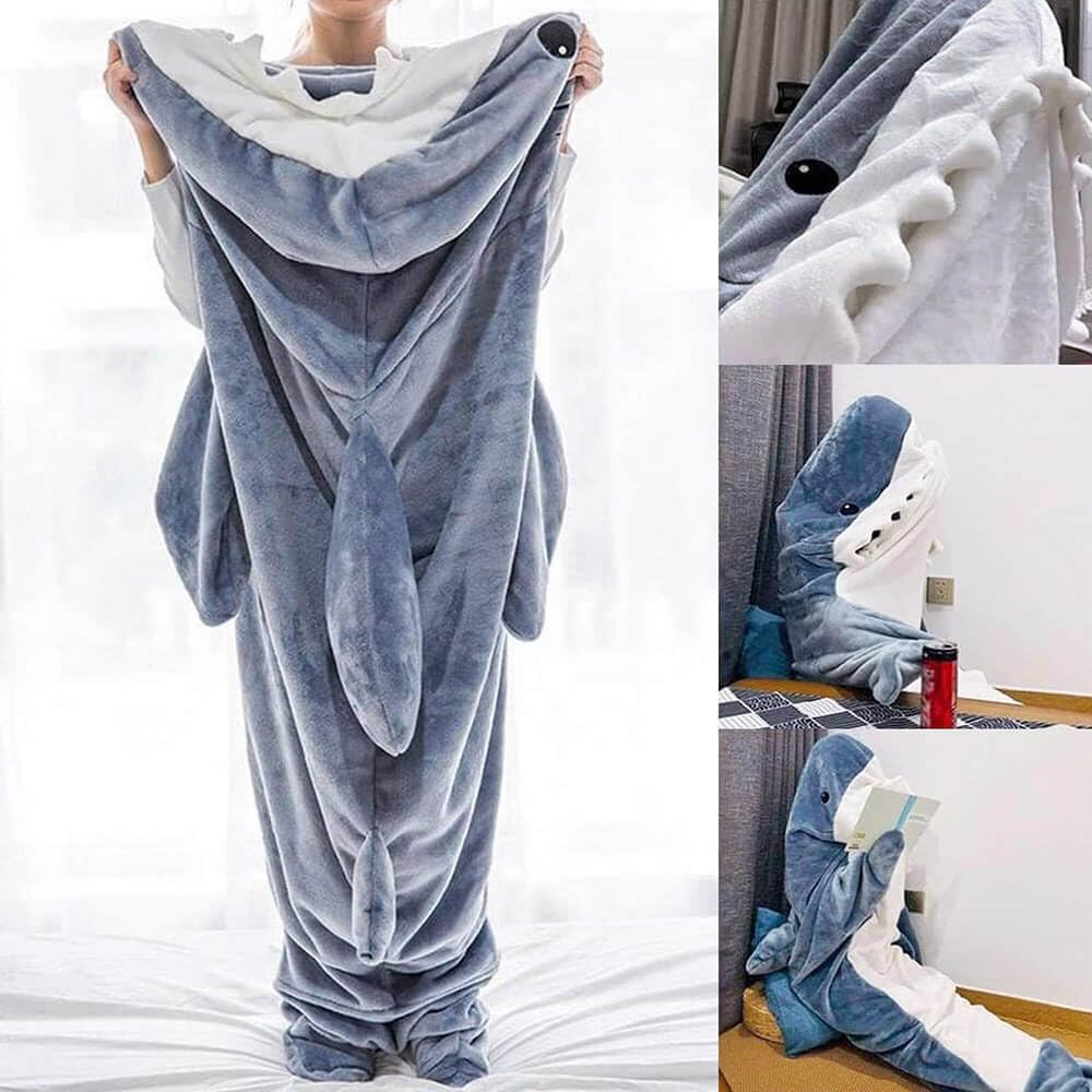 inkArts Shark Blanket Hoodie Adult, Wearable Shark Blanket, Shark Sleeping Bag, Soft Cozy Warm Flannel Hoodie, Shark Blanket Onesie