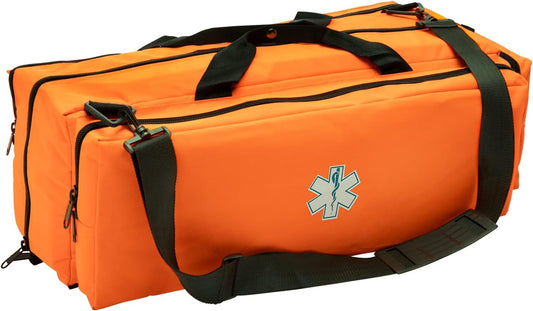 NOVAMEDIC First Responder Empty Oxygen O2 Duffle Bag, 32”x12”x13”, w/Multiple Compartments, EMT Trauma First Aid Carrier for Paramedics and Emergency Medical Supplies, Orange
